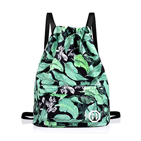 Sport Swimming Yoga Drawstring Backpack - Horsky Anime Leaf Shoulder School Bag lightweight with Laptop Compartments for Students Teens Boy Girl Book Laptop Travel Camping 35 L (Cyan Leaf)