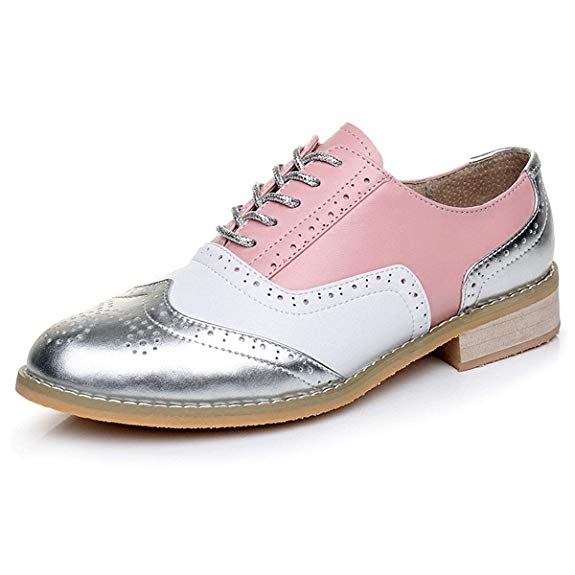 LaRosa Women's Classical Leather Wing-up Brogues Flat Lace-up Oxford Shoes