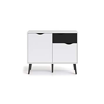 Tvilum 7538749gm Diana Sideboard with 2 Doors and 1 Drawer, White/Black Matte