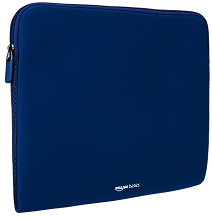 AmazonBasics Laptop Sleeve Case Cover Pouch for 15-inches, 15.6-inches Laptop for Men and Women | Slim Profile Neoprene, Soft Puffy Fabric Lining, 360° Protection, Smooth and Premium Zipper (Blue)