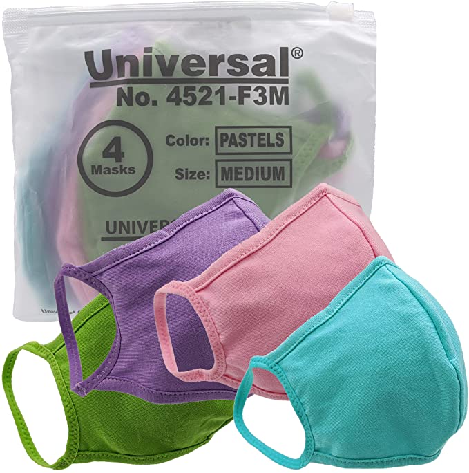 Universal 4521 Cloth Face Masks â€“ Reusable Nose & Mouth Mask â€“ 100% Cotton, 2 Layer, Washable, for Teens & Adults â€“ Protects from Dust, Pollen, Pet Dander & More (Pastels, Medium)