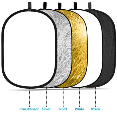 Neewer® 5-in-1 Oval 80X120cm/31"x47" Professional Collapsible Multi-Disc Light Reflector with Translucent, Silver, Black, Gold, White surface