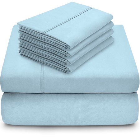 Bare Home 6 Piece 1800 Collection Deep Pocket Bed Sheet Set - Ultra-Soft Hypoallergenic - 2 EXTRA PILLOW CASES (Queen, Light Blue)