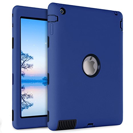 iPad 2 Case,iPad 3 Case,iPad 4 Case,BENTOBEN Heavy Duty Rugged Shock-Absorption / High Impact Resistant Hybrid Three Layer Armor Full Body Protective Case Cover for iPad 2/3/4 Retina (Navy Blue&Black)