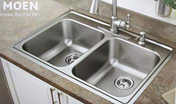 Moen 21770 18 Gauge Double Bowl Drop In Sink, Stainless Steel