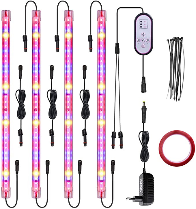 LED Plant Grow Light Strips Full Spectrum for Indoor Plants with Auto ON & Off Timer, 10 Dimmable Levels,3 Switch Modes,24W 120 LEDs Plant Growing Light (4 Packs-New)