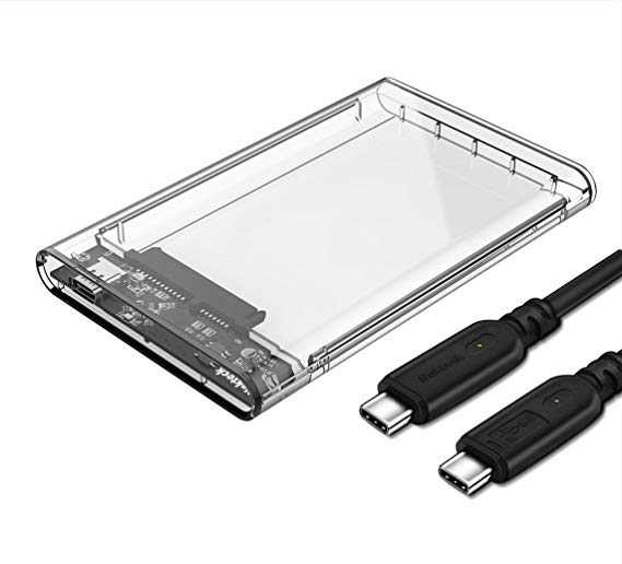 Nekteck Transparent Plastic Case SATA to USB C Enclosure(Gen 1) HDD/SSD Adapter Case with USB Type C to C Cable Tool Free Hard Drive Enclosure - 2.5 Inch