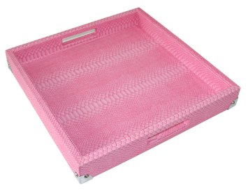 WOOSAL Square Snake Leather Serving Tray with Handles(Pink)