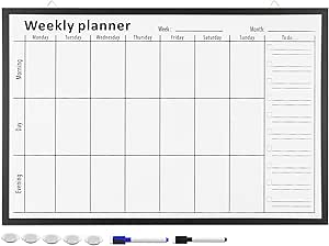 Navaris Weekly Planner White Board - 24" x 36" Magnetic Dry Erase Whiteboard Calendar with 7-Day Week Plan for Wall - Includes Markers and Magnets