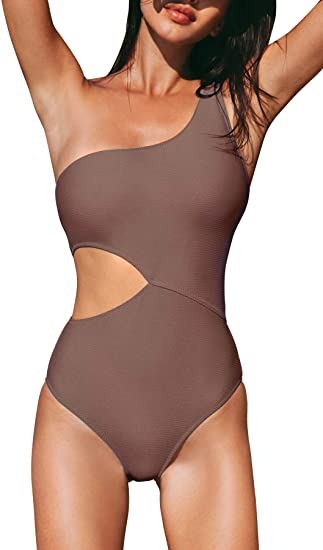 CUPSHE Women's One Piece Swimsuit One Shoulder Cut Out Ribbed Swimwear Bathing Suits