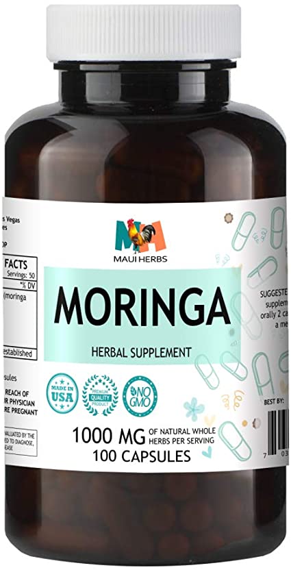 Moringa 100 Capsules, 1000 MG per Serving, Organic Moringa Leaf (Moringa Oleifera)
