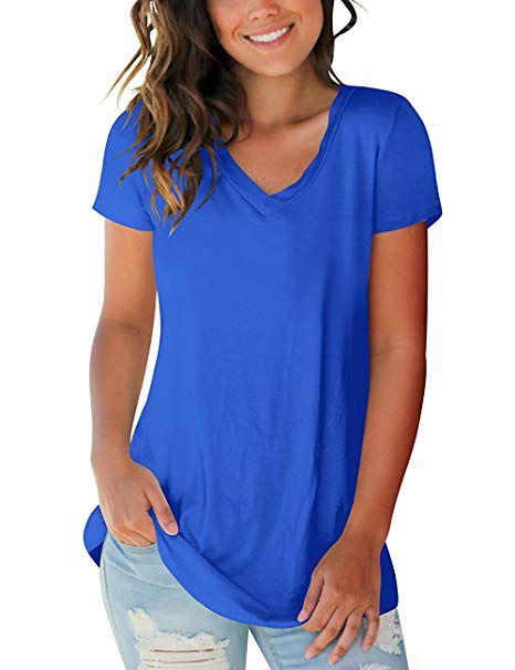 Women's T Shirts Short Sleeve V-Neck Loose Casual Basic Tee Tops Summer T-Shirt