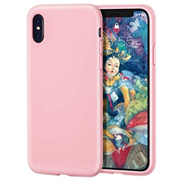 iPhone Xs case iphone X case Milprox silicone series Liquid Silicone Gel Rubber Slim Fit Case with Soft Microfiber Cloth Lining Cushion for iPhone X/Xs-Pink