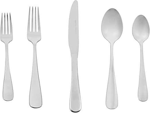 AmazonBasics 20-Piece Stainless Steel Flatware Silverware Set with Round Edge, Service for 4