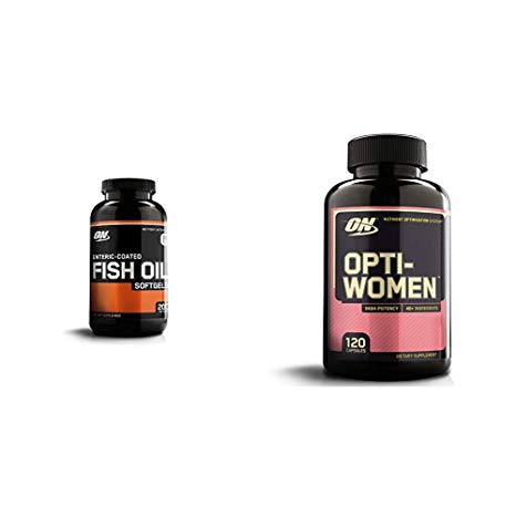 OPTIMUM NUTRITION Omega 3 Fish Oil, 300MG, Brain Support Supplement with Opti-Women, Womens Daily Multivitamin Supplement with Iron