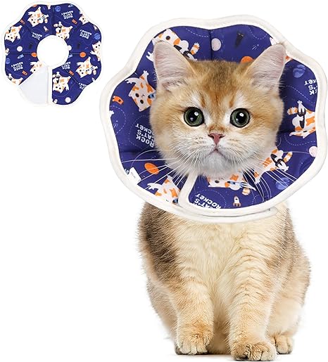 ComSaf Small Soft Cat Recovery Collar, Protective Adjustable Pet Cone Collar for After Surgery, Comfortable Lightweight Elizabethan Collar for Cat Kitten Prevent from Licking Wounds, Not Block Vision