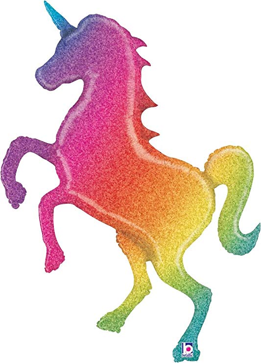 54" Glitter Rainbow Unicorn Shape Mylar Balloon
