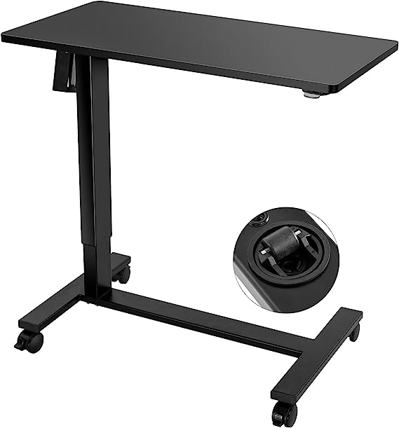 TOPSKY Electric Height Adjustable Overbed Bedside Table with Wheels for Home Office Use (Black   Black Frame)