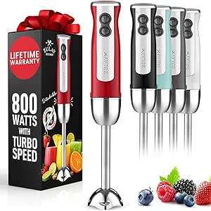 Zulay Immersion Blender Handheld - 800 Watt Hand Blender With High-Power Turbo Mode - Durable Stick Blender With Ultra-Sharp Stainless Steel Blades For Effortless Blending - Red