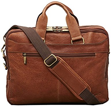 Kenneth Cole "Take The Op-Port-unity" Full Grain Cowhide Leather Double Gusset Top Zip 15.6” Computer Portfolio, Color Cognac