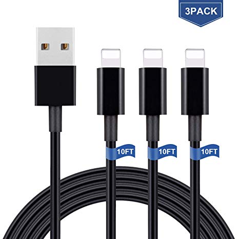 iPhone Charger, Cablex 3Pack 10FT iPhone Charging Cable Cord Compatible iPhone Xs MAX XR X 8 8 Plus, iPhone 7 7 Plus 6 6s 6 Plus 6s Plus, iPhone SE 5 iPad, iPod and More-Black