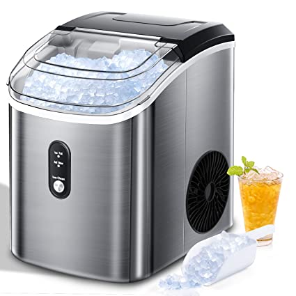AGLUCKY Nugget Ice Maker Countertop, Portable Ice Maker Machine with Self-Cleaning Function,33lbs/24H,Stainless Steel,Pellet Ice Maker for Home/Kitchen/Office