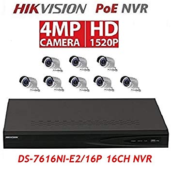 Hikvision DS-7616NI-E2/16P 16CH 16 POE NVR Includes a 4TB HDD & 8pcs DS-2CD2042WD-I 4.0mm 4MP POE Bullet Camera Kit