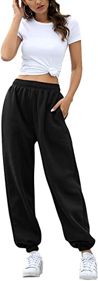 Pink Queen Women's High Waisted Joggers Sweatpants Baggy Loose Lounge Bottom Pocket Pants