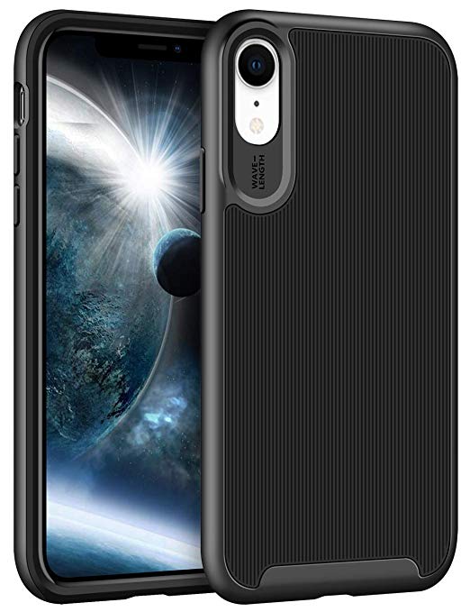 HoneyAKE Case for iPhone XR Case Protective Anti Slip Cover Raised Edges Resistant Rugged Soft TPU Hard PC Bumper Heavy Duty Protection Slim Case for iPhone XR 6.1 inches, Black