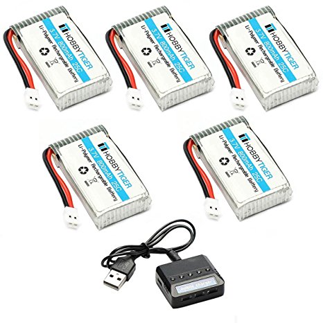 HOBBYTIGER 3.7V 800mAh Lipo Battery 25C ( 5PCS )   5 in 1 Battery Charger for SYMA X5C X5C-1 X5SW CX30W RC Quadcopter