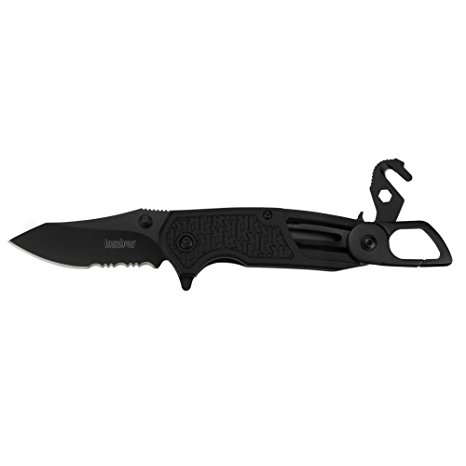 Kershaw Funxion EMT (8100); Multifunction Folding Pocketknife; 3” Partially Serrated Stainless Steel Blade; Features Carabiner Clip, Cord Cutter, Screwdriver Tip, Hex Wrench, Glassbreaker Tip; 4.8 OZ