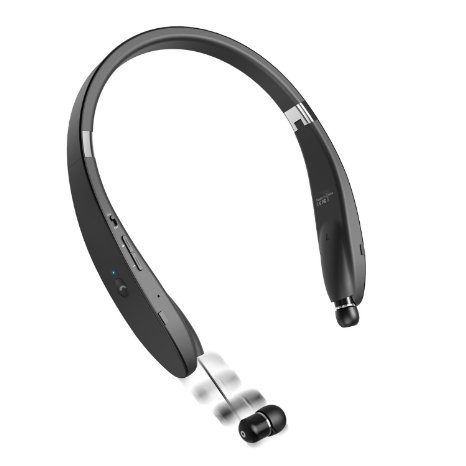 ETTG Sports Wireless Bluetooth Headphones Headsets Neckband Retractable Earbuds for Iphone Android Smart-phones Tablets and More Bluetooth Enabled Devices - Black