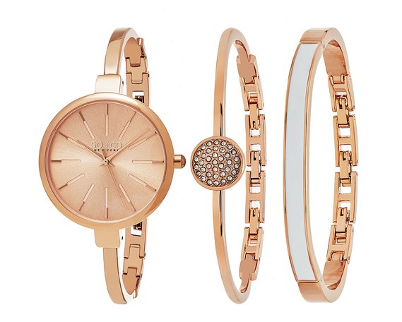 SOampCO New York Womens Madison Rose Gold-Tone Bangle Watch and Bracelet Set