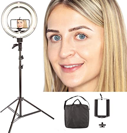 Ring Light Makeup Studio Video Camera Vlog Smartphone Selfie 13inch Fluorescent Light Kit - 5500k Dimmable Colour Brightness with 2m Adjustable Stand, Camera Adapter, Carry Travel Bag