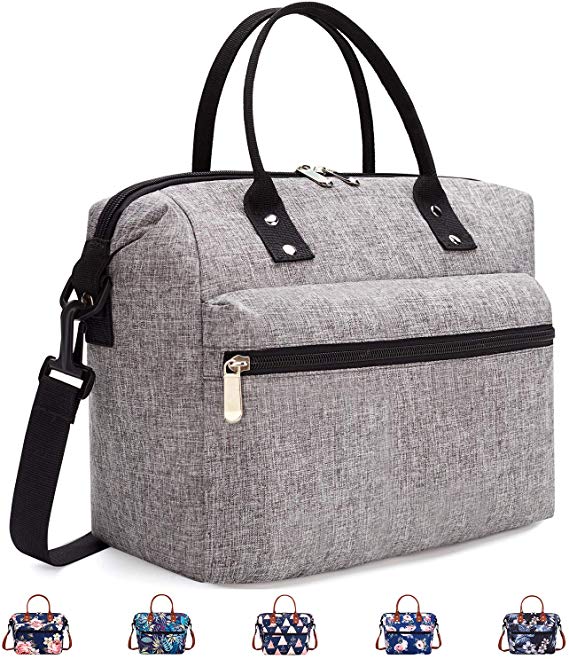 Leakproof Insulated Meal Prep Lunch Bag with Adjustable Shoulder Strap, Durable Reusable lunch Box Container for Women/Men/Picnic/Office -Unisex Gray