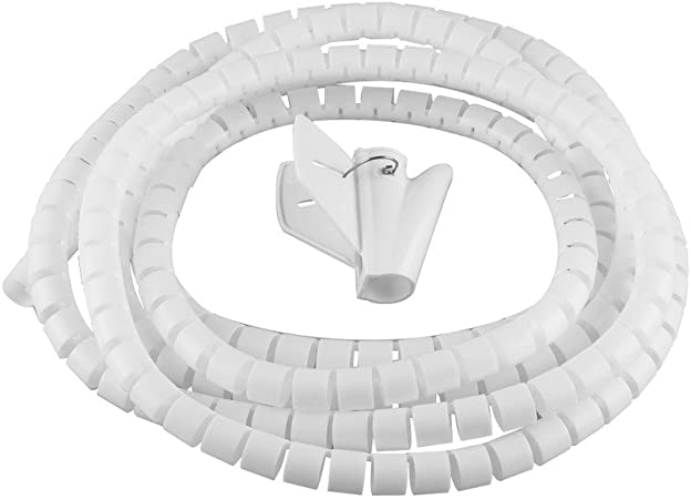 Cable Organizer, Cable Management Sleeve Flexible Spiral Tube Cable Wire Wrap Computer Manage Cord System w Clip DIA 0.31'' (8mm) Long 10 Feet(3M) White