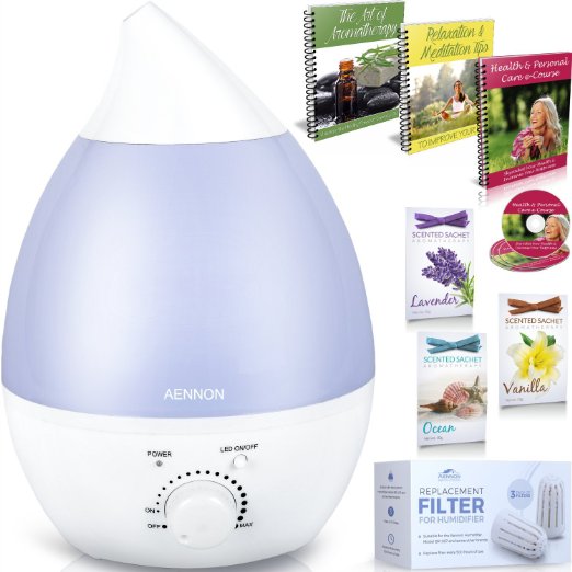 Premium Cool Mist Ultrasonic Humidifier w/ Aroma Essential Oil Diffuser - No Noise - 7 Color LED Lights - 7 Hours  Use - Auto Shut-off & ETL Safety Approval for Children