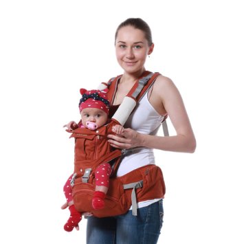 Baby Carrier Backpack Multifunction with Pure Cotton Waist Stool and Hood Baby Holder for 3-36 month Baby&Child Best for New Mom,Orange Red