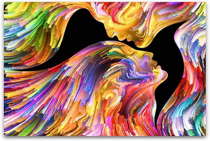 Startonight Glass Wall Art - Abstract Colorful Silhouettes - Tempered Acrylic Glass Artwork 24 x 36 Inches