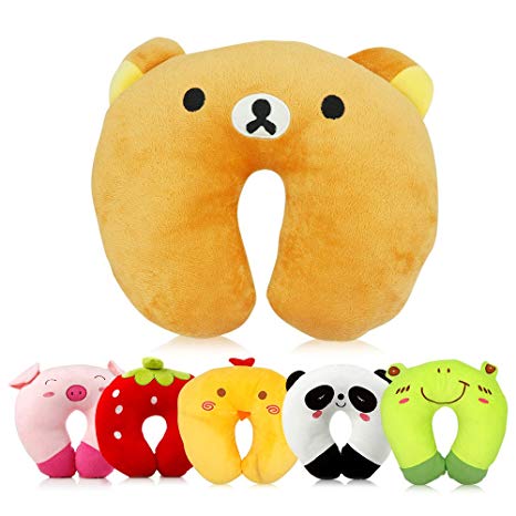 Travel Pillow for Kids Toddlers - Soft Neck Head Chin Support Pillow, Cute Animal, Comfortable in Any Sitting Position for Airplane, Car, Train, Machine Washable, attach luggage, Children gift (bear)