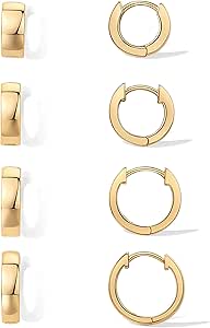 PAVOI 18K Gold Plated Sterling Silver Posts 4 Pairs Small Hoop Earrings Set | Huggie Hoop Pack Four Pairs Earrings for Women 10mm 12mm 14mm 16mm