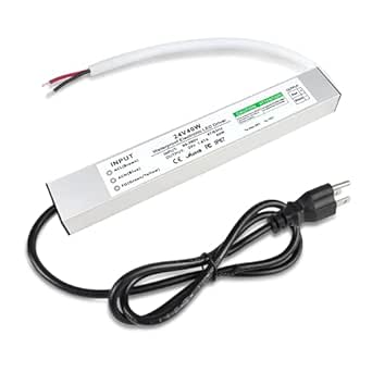 LED Power Supply 24V 40W, Waterproof IP67 LED Driver, LED Transformer with 3-Prong Plug 3.3 Feet Cable for LED Light, Computer Project, Outdoor Light, 1.7Amp