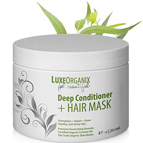 Hair Mask for Dry Damaged Hair - Organic Coconut Oil Shea Butter Deep Conditioner; Best Natural Repair Conditioning Protein Treatment; Sulfate Free Safe for Color or Keratin Treated Hair (Made in USA)