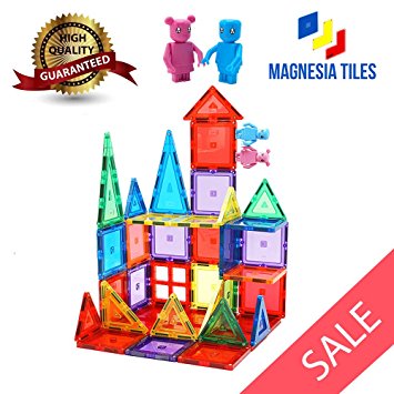 Magnesia Tiles 32 Piece Set, Clear Colors Magnet 3D Building Blocks Toy, New Magnetic Boy and Girl Dolls. Developing creativity & Imagination. Construction, Educational Inspirational Recreational Toy