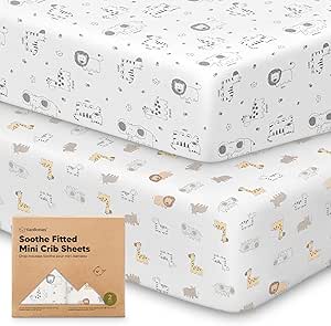 2-Pack Mini Crib Sheets Fitted, Pack and Play Sheets - Organic Cotton Pack N Play Sheets for Pack and Play Mattress, Playard Baby Crib Sheets, Jersey Crib Sheets Neutral for Boys, Girls (KeaSafari)