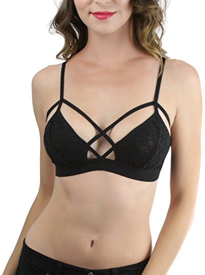 ToBeInStyle Women's Diamond Keyhole Strappy Lace Bralette