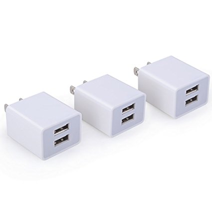 FiveBox 3Pack Universal USB Charger 2.1Amp Dual Port Ac Home Wall Adapter Charger Travel Charger for iPhone 7, 7Plus, 6, 6s Plus, iPad Air, Samsung Galaxy S7 S6, Android, HTC, Nexus, Nokia, LG, Sony