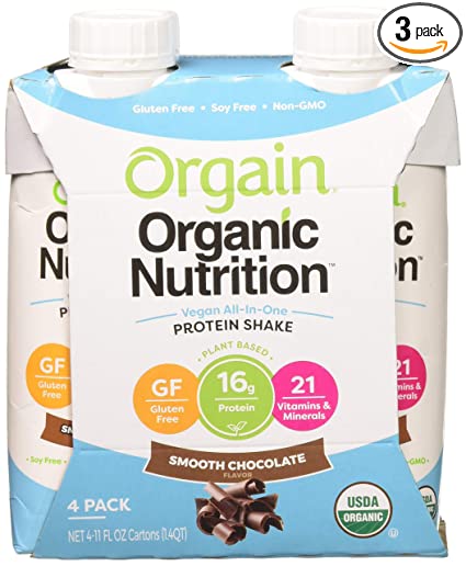 ORGAIN Organic Vegan Complete Nutritional Shake Chocolate 12 Pack, 44 FZ