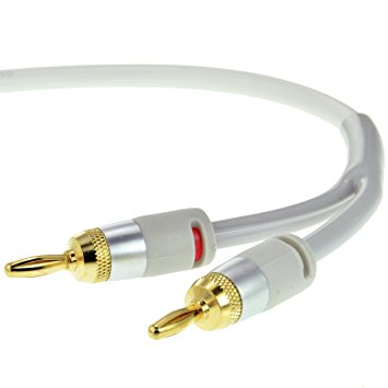 Mediabridge 16AWG ULTRA Series Speaker Cable with Dual Gold Plated Banana Tips (6 Feet) - CL2 Rated - High Strand Count Copper (OFC) Construction - White [New and Improved Version] (Part# SWT-06W )