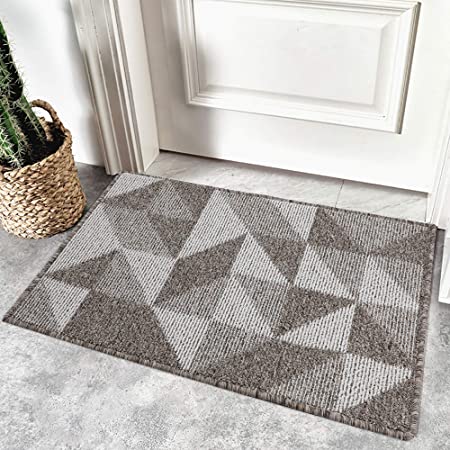 Olanly Indoor Doormat, Non-Slip Absorbent Resist Dirt Entrance Rug, Machine Washable Low-Profile Inside Floor Mat Area Rug for Entryway, Khaki Geometric 20"x 32"